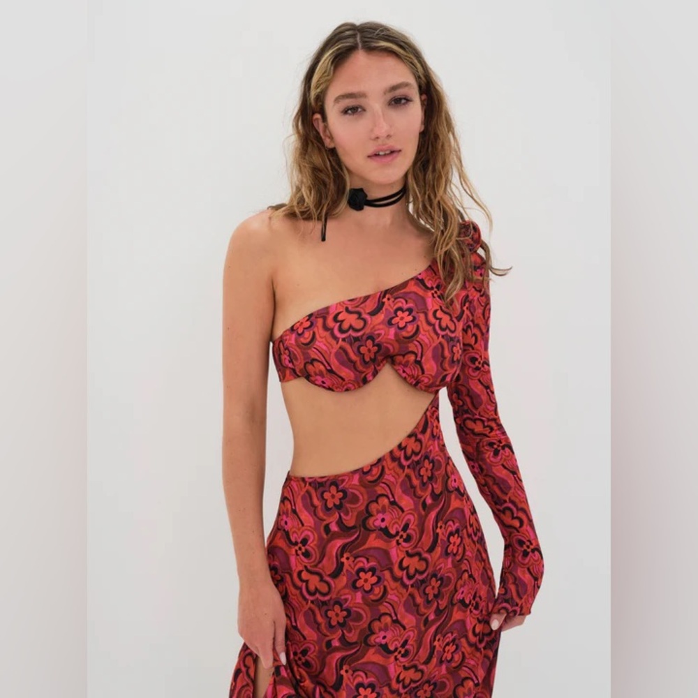 For Love and Lemons One-Shoulder Bra Top Dress w/One Sleeve